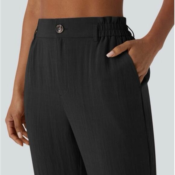 Halara Black High Waisted Capri Linen-Feel Pants - Picture 3 of 5